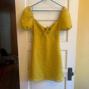 Anthropologie 4SI3NNA Yellow Puff Sleeve Bow-Front Mini Dress | S